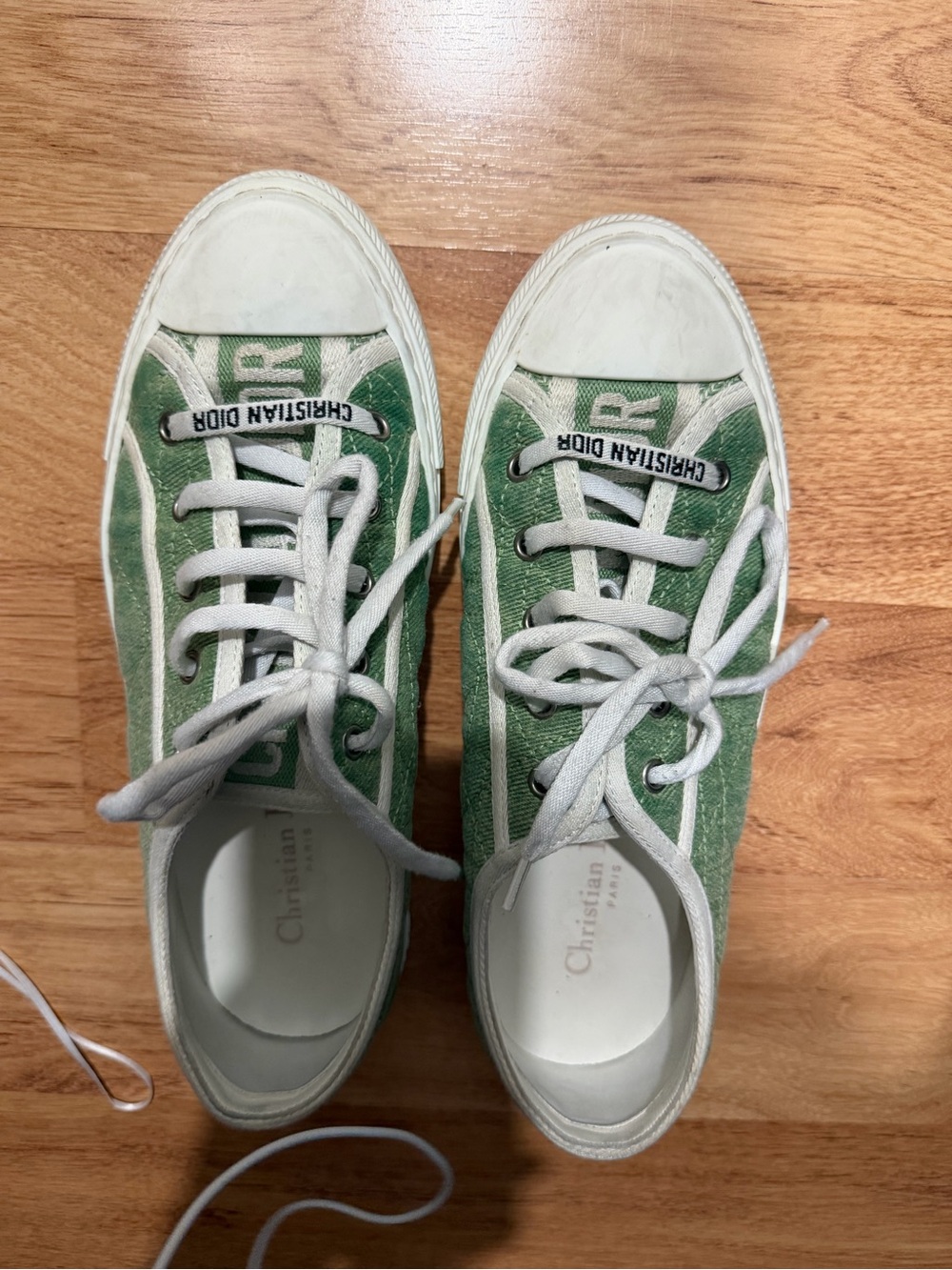Dior Kids Green and White Low-Top Canvas Sneakers